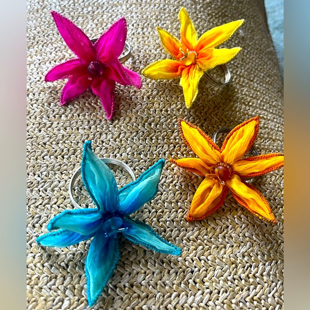 Four Colorful Fabric Flower Napkin Rings